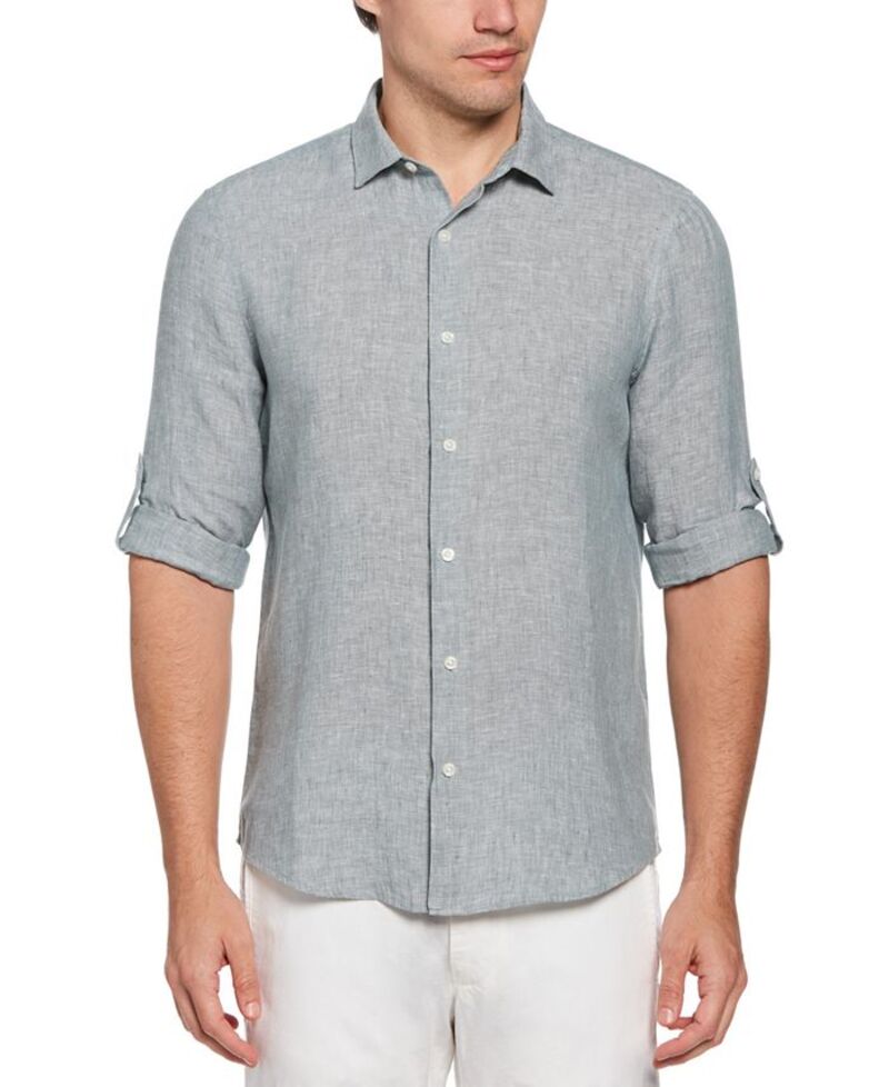 【送料無料】 ペリーエリス メンズ シャツ トップス Men's Linen Dress Shirt Goblin Blue
