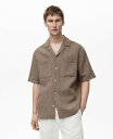 【送料無料】 マンゴ メンズ シャツ トップス Men's Slim-Fit Cotton-Blend Shirt Khaki