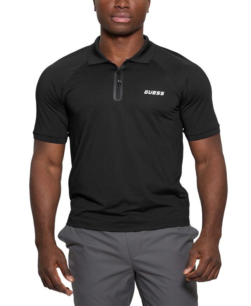 【送料無料】 ゲス メンズ ポロシャツ トップス Men's Jaiss Slim-Fit Short Sleeve Quarter-Zip Polo Shirt Black