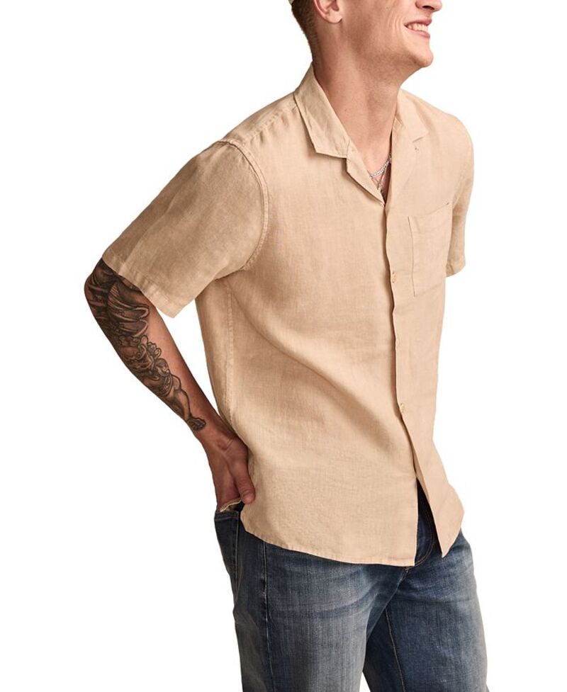 【送料無料】 ラッキーブランド メンズ シャツ トップス Men's Short Sleeve Camp Collar Shirt Aluminum