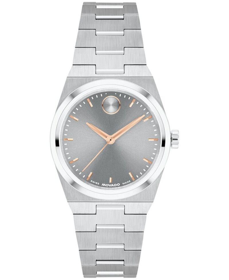 モバド レディース アクセサリー 腕時計 Tシャツ Movado Women's Bold Quest Swiss Quartz Stainless-Steel Watch 28mm Silver-Tone シルバー