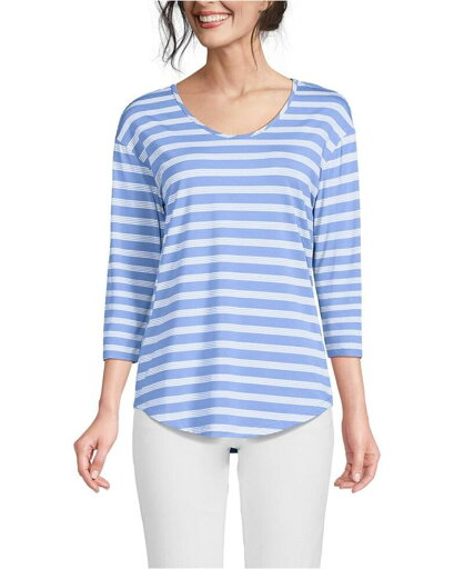 【送料無料】 ランズエンド レディース シャツ トップス Women's 3/4 Sleeve Lightweight Jersey Tunic Light periwinkle quad stripe 【送料無料】 ランズエンド レディース シャツ トップス Women's 3/4 Sleeve Lightweight Jersey Tunic Light periwinkle quad stripe