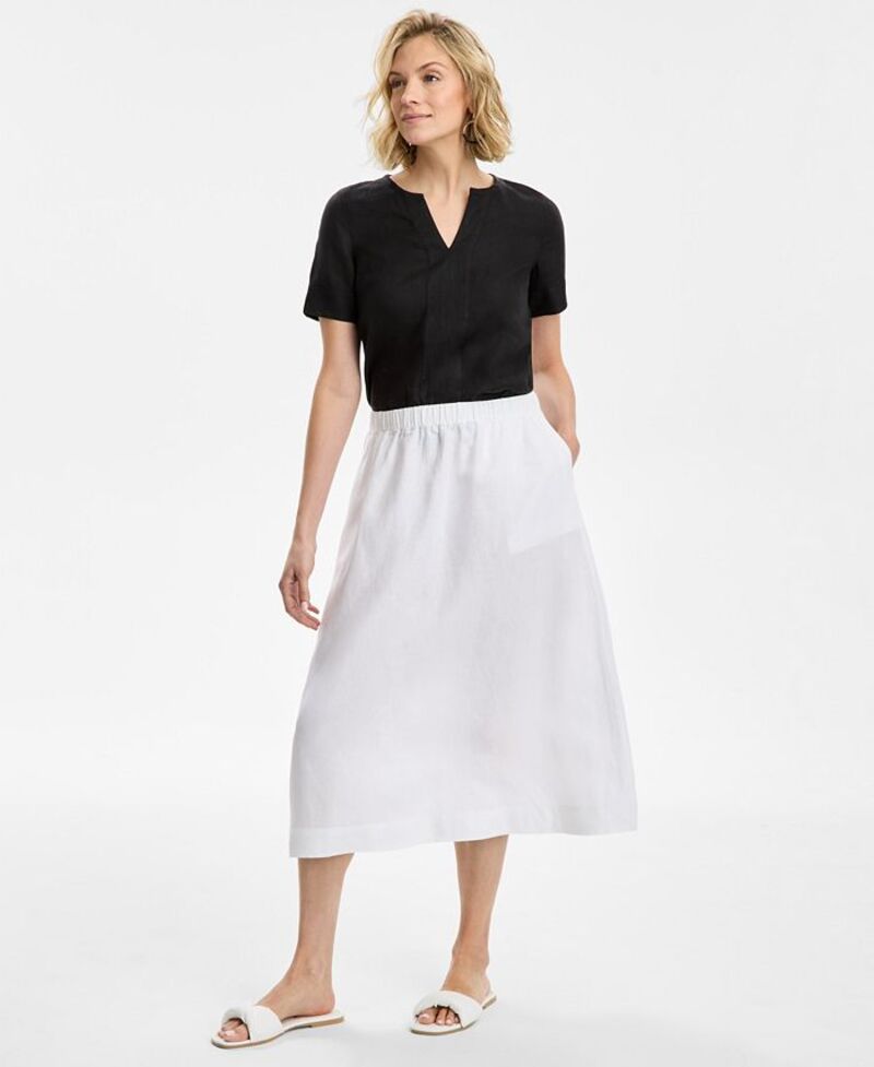 【送料無料】 チャータークラブ レディース スカート ボトムス Petite Linen Pull-On Midi Skirt Bright White
