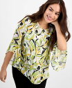 【送料無料】 カスパール レディース シャツ トップス Women's Floral-Chiffon Ruffle Bell-Sleeve Blouse Regular & Petite Sizes Lily White Multi(4)