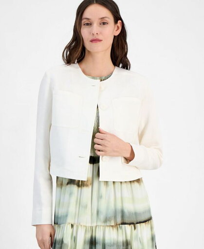 【送料無料】 アンクライン レディース ジャケット・ブルゾン アウター Petite Button-Front Patch-Pocket Jacket White Dove 【送料無料】 アンクライン レディース ジャケット・ブルゾン アウター Petite Button-Front Patch-Pocket Jacket White Dove
