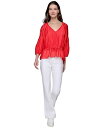 【送料無料】 カール ラガーフェルド レディース シャツ トップス Petite V-Neck Ruffled Peplum Top Apple Red(4)