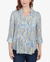 【送料無料】 ルビーアールディー レディース シャツ トップス Petite Brushed Foulard Button Front Mandarin Collar Top Bluebird Multi