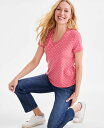 【送料無料】 スタイルアンドコー レディース シャツ トップス Women's Printed Short-Sleeve V-Neck T-Shirt Coral Dot(4)