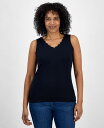【送料無料】 スタイルアンドコー レディース シャツ トップス Women's Cotton Scalloped V-Neck Sleeveless Top Deep Black(4)