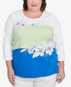 【送料無料】 アルフレッド ダナー レディース シャツ トップス Plus Size Parrot Cay Tropical Colorblock Floral Crew Neck Top Cobalt Multi