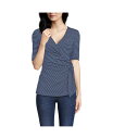 【送料無料】 ランズエンド レディース シャツ トップス Women's Elbow Sleeve Lightweight Jersey Side Tie Blouse Deep sea navy tiny stripe