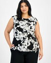 【送料無料】 カスパール レディース シャツ トップス Plus Size Printed Cap-Sleeve Blouse Black Multi