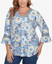 【送料無料】 ルビーアールディー レディース シャツ トップス Plus Size Bohemian Floral Puff Print Crewneck Top Bluebird Multi