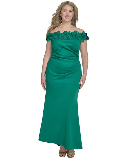【送料無料】 エリザジェイ レディース ワンピース トップス Plus Size 3D Floral Off-The-Shoulder Gown Green 【送料無料】 エリザジェイ レディース ワンピース トップス Plus Size 3D Floral Off-The-Shoulder Gown Green