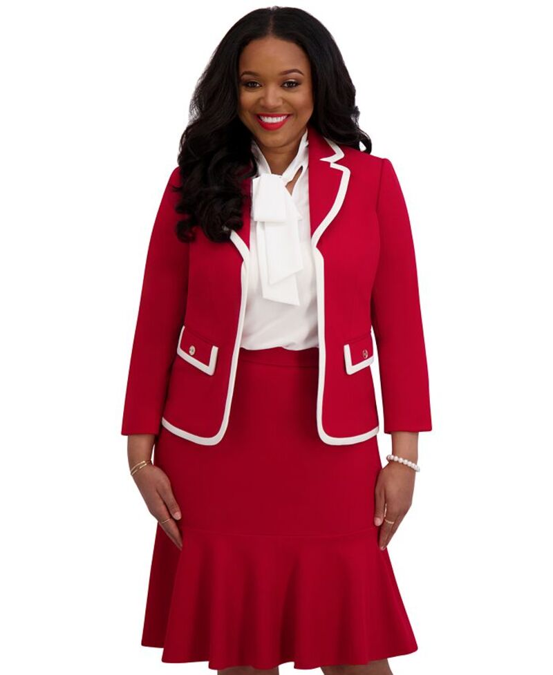 【送料無料】 カスパール レディース ジャケット・ブルゾン アウター Women's Tipped Blazer Regular & Plus Sizes Crimson Cream