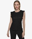 【送料無料】 カール ラガーフェルド レディース ニット・セーター アウター Women's Textured Cap-Sleeve Top Black