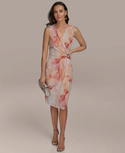 【送料無料】 ダナ キャラン ニューヨーク レディース ワンピース トップス Women's Sleeveless Faux-Wrap Dress Apricot Multi 【送料無料】 ダナ キャラン ニューヨーク レディース ワンピース トップス Women's Sleeveless Faux-Wrap Dress Apricot Multi