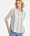 【送料無料】 チャータークラブ レディース シャツ トップス Women's Linen Striped Roll-Tab Shirt Neutral Combo
