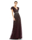 【送料無料】 マックダガル レディース ワンピース トップス Women's Sequined Wrap Over Ruffled Cap Sleeve Gow...