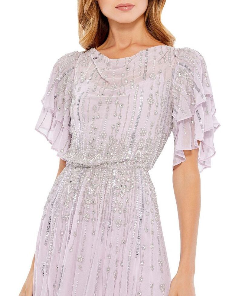 【送料無料】 マックダガル レディース ワンピース トップス Women's High Neck Sequined Flutter Sleeve Midi Dress Lilac