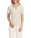【送料無料】 ランズエンド レディース シャツ トップス Petite Wide Rib Polo Shirt Champagne dual stripe(4)