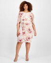 【送料無料】 コネクテッド レディース ワンピース トップス Plus Size Printed Cape-Sleeve Sheath Dress Cameo