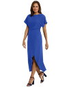 【送料無料】 ロンドンタイムス レディース ワンピース トップス Women's Boat-Neck Flutter-Sleeve Dress Blue