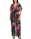 【送料無料】 ケンジー レディース ジャンプスーツ トップス kenzie Women's Floral Chiffon Cape-Overlay Jumpsuit Blck Multi