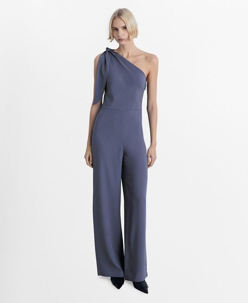 【送料無料】 マンゴ レディース ジャンプスーツ トップス Women's Asymmetrical Satin Jumpsuit Charcoal