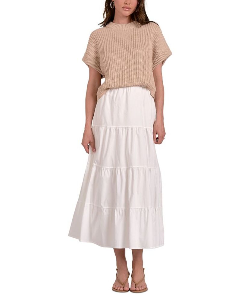 【送料無料】 エラン レディース ワンピース トップス Women's Sweater Combo Tiered A-Line Dress White Beige