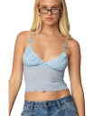 【送料無料】 アディクテッド レディース シャツ トップス Womens Berkley Sheer Mesh Lacey Top Light-blue