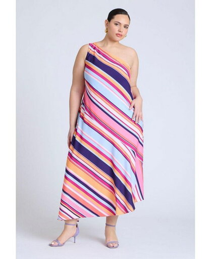 【送料無料】 エロクイ レディース ワンピース トップス Plus Size One Shoulder Multi Color Dress Topaz stripe 【送料無料】 エロクイ レディース ワンピース トップス Plus Size One Shoulder Multi Color Dress Topaz stripe