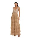 【送料無料】 マックダガル レディース ワンピース トップス Women's Beaded Mesh V Neck Gown With Tiered Ruffl...