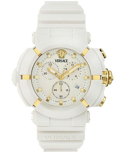 【送料無料】 ヴェルサーチ メンズ 腕時計 アクセサリー Men's Swiss Chronograph Real Active White TPU Strap Watch 45mm White 【送料無料】 ヴェルサーチ メンズ 腕時計 アクセサリー Men's Swiss Chronograph Real Active White TPU Strap Watch 45mm White