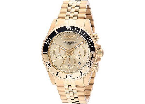 【送料無料】 インビクタ メンズ 腕時計 アクセサリー Men's 48118 Pro Diver Quartz Chronograph Gold Dial Watch Gold