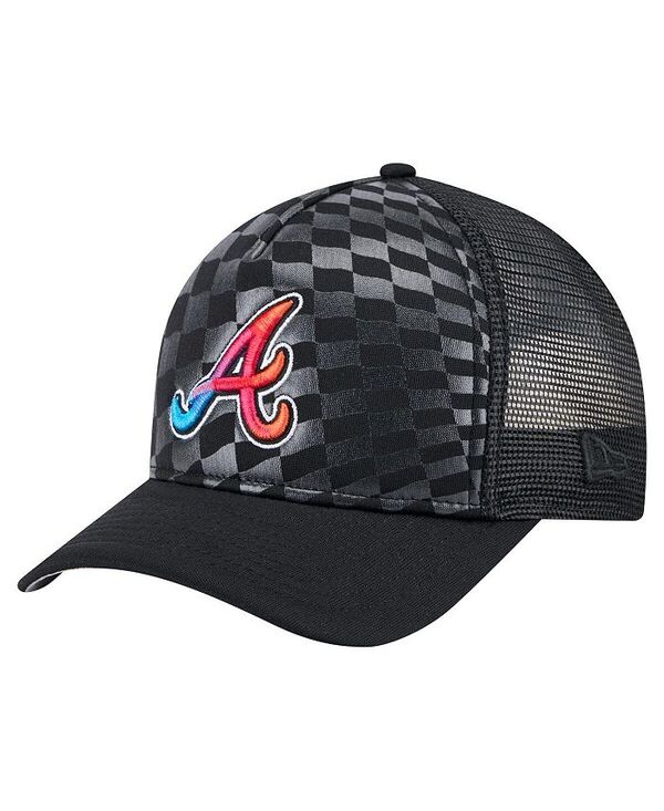 【送料無料】 ニューエラ メンズ 帽子 アクセサリー Men's Black Atlanta Braves Gradient 9FORTY A-Frame M-Crown Trucker Adjustable Hat Black