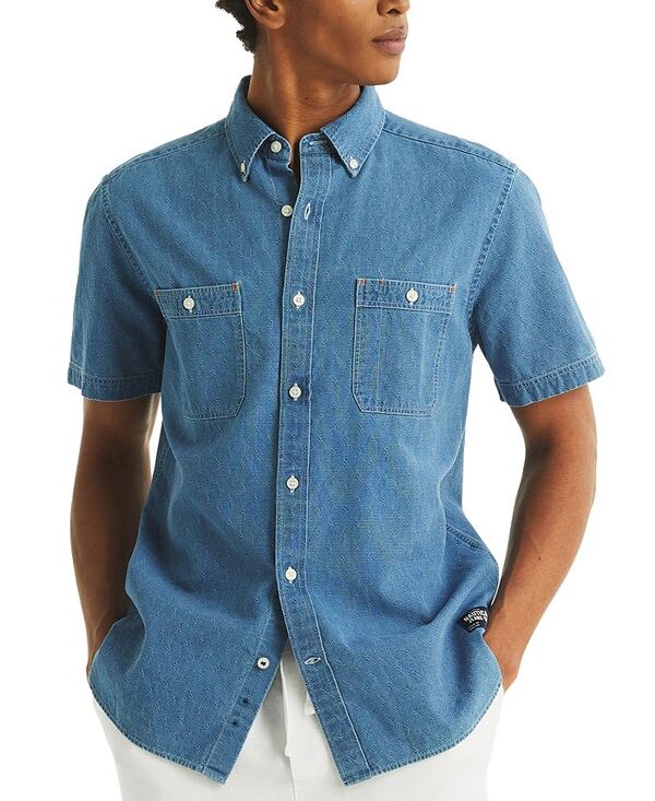 【送料無料】 ナウティカ メンズ シャツ トップス Men's Chambray Short-Sleeve Shirt Blue Bonnet