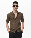 【送料無料】 マンゴ メンズ シャツ トップス Men's Slim-Fit Fine Rib-Knit Shirt Brown(4)