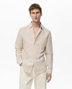 【送料無料】 マンゴ メンズ シャツ トップス Men's Linen Pinstripe Shirt Beige