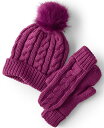 【送料無料】 ランズエンド レディース 帽子 アクセサリー Women's Removable Pom Beanie and Mitten Gift Set B...