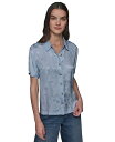 【送料無料】 カール ラガーフェルド レディース シャツ トップス Petite Jacquard Camp Shirt Chambray Blue