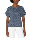 【送料無料】 リヴァプール ロサンゼルス レディース シャツ トップス Petite Ruffled-Sleeve Knit Top Navy Cream Batik