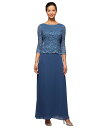 【送料無料】 アレックスイブニングス レディース ワンピース トップス Petite Lace-Bodice Gown Wedgewood