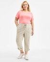 【送料無料】 スタイルアンドコー レディース カジュアルパンツ ボトムス Plus Size D-Ring Cuffed Capri Pants Stone W...