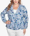 【送料無料】 ルビーアールディー レディース ジャケット・ブルゾン アウター Plus Size Baroque Paisley Soft Button Collared Jacket Dark Chambray Multi|詳細画像