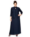 【送料無料】 アレックスイブニングス レディース ワンピース トップス Plus Size Glitter Jacket & A-Line Dress Navy