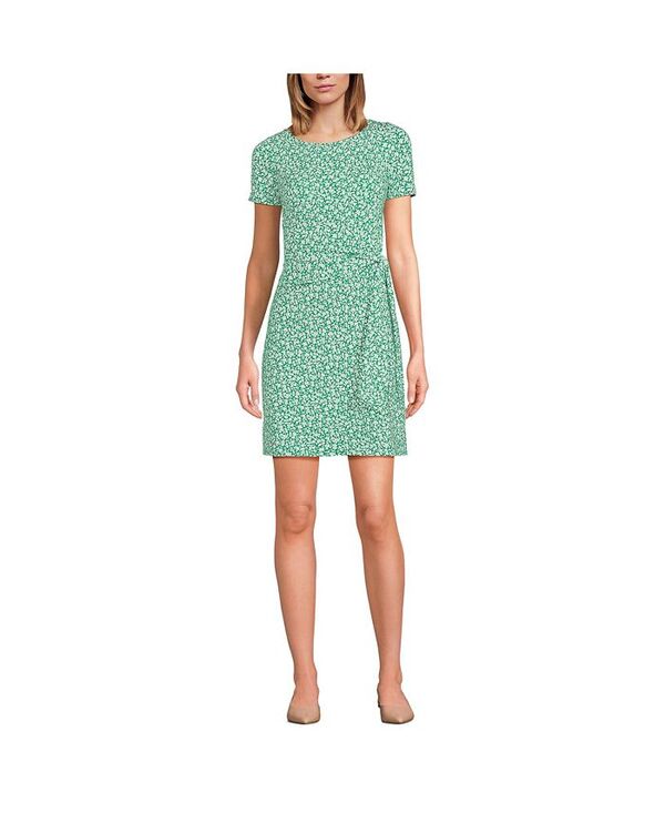 【送料無料】 ランズエンド レディース ワンピース トップス Women's Short Sleeve Cotton Modal Wrap Mini Dress Vibrant clover blossoms