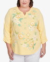 【送料無料】 アルフレッド ダナー レディース シャツ トップス Plus Size Rise and Shine Sunny Floral Embroidered Split Neck Top Lemon(4)