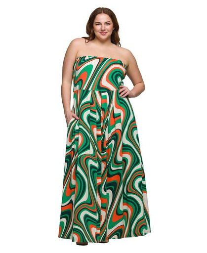 【送料無料】 24セブンコンフォート レディース ワンピース トップス Plus Size A-Line Strapless Maxi Dress with Pockets Green Multi 【送料無料】 24セブンコンフォート レディース ワンピース トップス Plus Size A-Line Strapless Maxi Dress with Pockets Green Multi