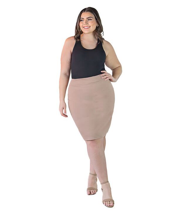 24 セブンコンフォート レディース ボトムス スカート ひざ丈 プラスサイズ 24seven Comfort Apparel Plus Size Solid Color Elastic Waist Knee Length Pencil Skirt Mocha モカ